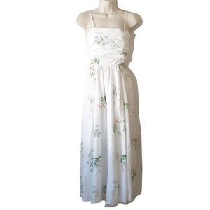 Floral Cotton Cutout Ruched Maxi Dress XS White Fully Lined
